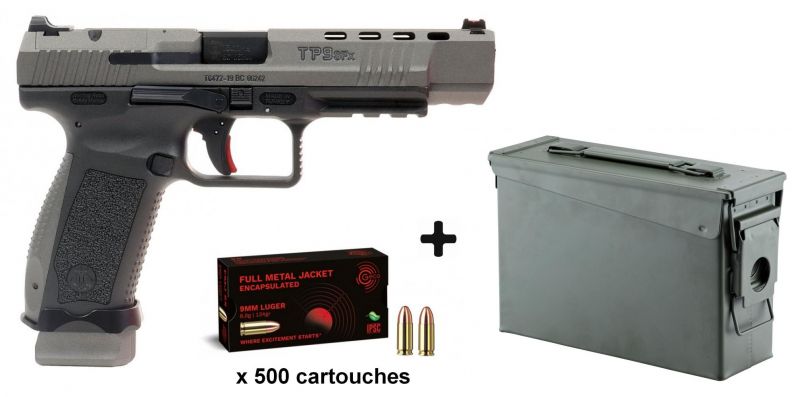 Pistolet CANIK TP9 SFX MOD2 Tungsten gris "Pack 500 cartouches en caisse militaire" cal.9x19