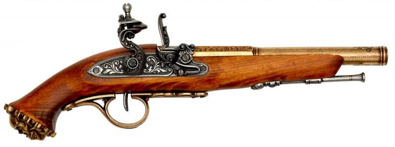 Réplique DENIX Pistolet Pirate à canon XVIIIe S Doré