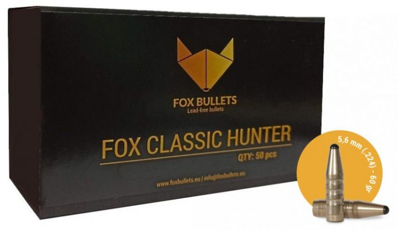Ogives Sans Plomb Monolithiques FOX Classic Hunter cal.222-223 Rem (5.6mm) 60gr /50