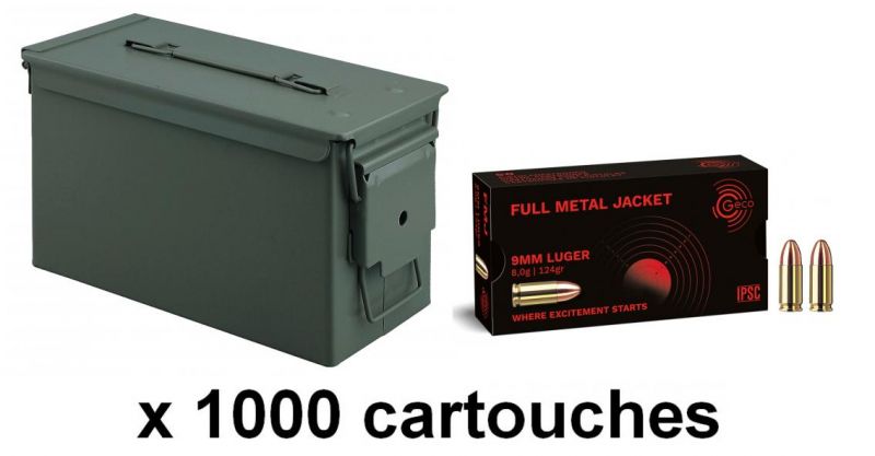 GECO cal.9mm PARA FMJ /Caisse OLIVE 1000 cartouches