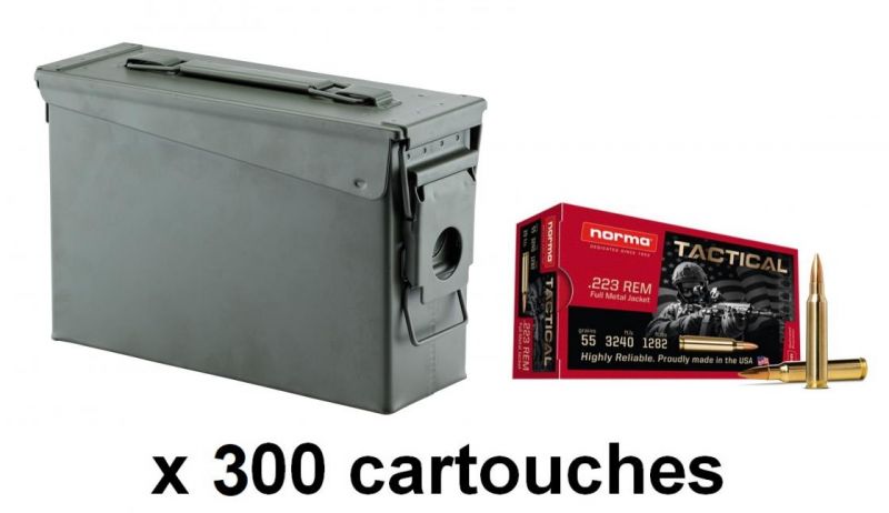 NORMA cal.223 Rem Tactical FMJ 55gr /Caisse OLIVE 300 cartouches