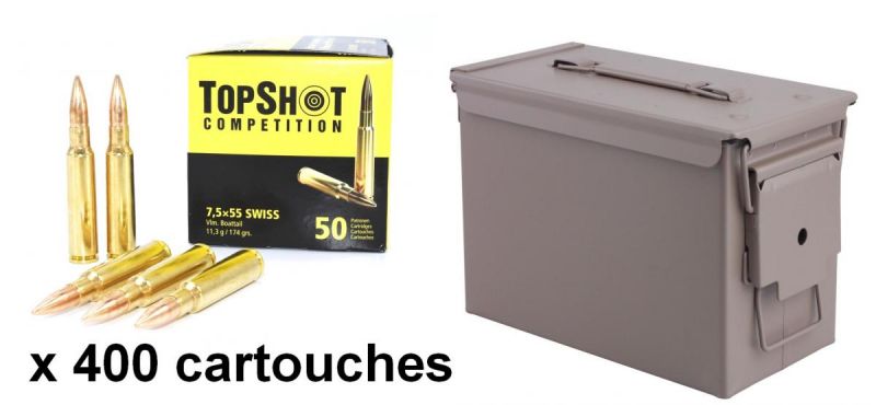 TOP SHOT Competition cal.7,5x55 Swiss FMJ /Caisse TAN 400 cartouches