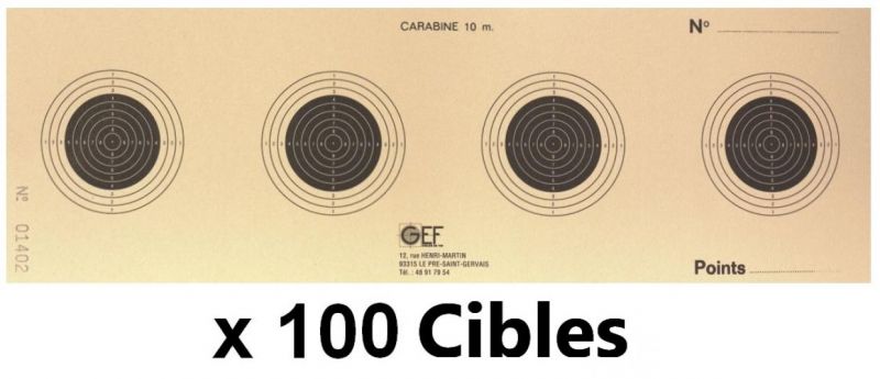 Cibles carton U.I.T 4 blasons GEF Carabine 10 mètres GEF 9x28 cm (paquet de 100)