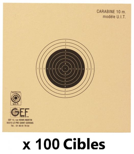 Cibles carton  U.I.T GEF Carabine 10 mètres 10x10 cm (paquet de 100)