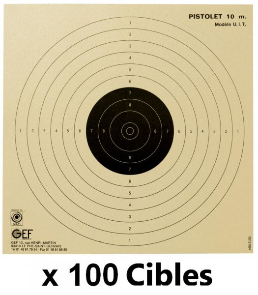 Cibles carton U.I.T GEF Pistolet 10 mètres 17x17 cm (paquet de 100)