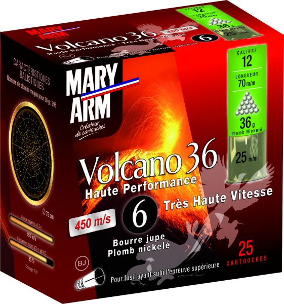 Cartouches MARY ARM Volcano cal.12/70 36gr HP - n°6 Nickelé (boite de 25)
