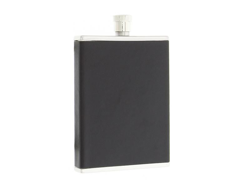 Flasque plate 90 ML Inox gainée façon cuir
