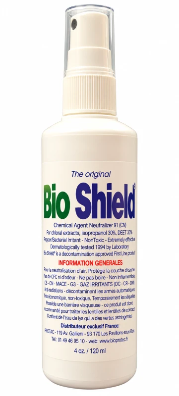 Spray décontaminant de poche pour bombe au gaz OC-CS-CN et poivre BIO SHIELD - 118ml