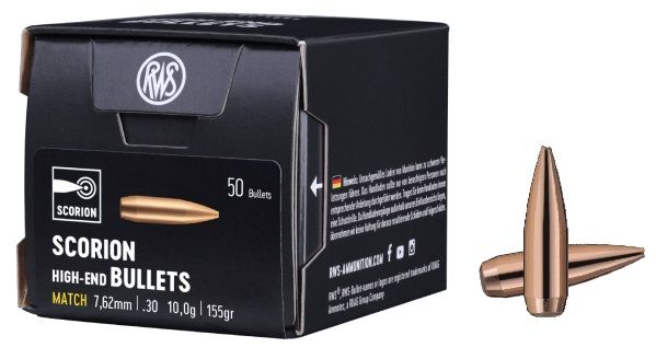 Ogives RWS cal.308 (7,62mm) SCORION Match 155 gr /50