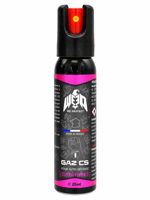Bombe lacrymogène de poche Gaz CS Femme rose WE PROTECT - 25ml