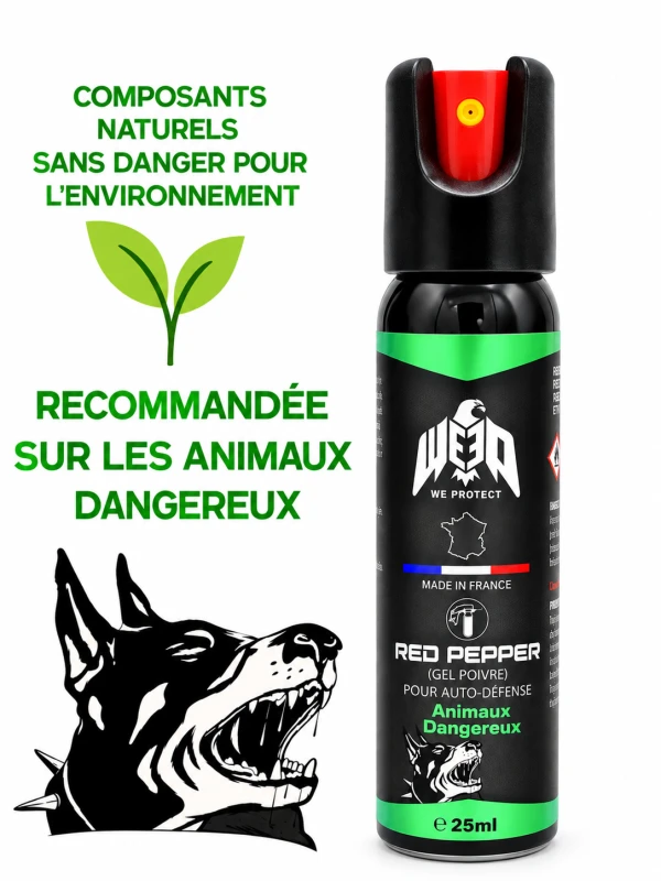 Bombe au poivre de poche Gel Red Pepper Animaux Dangereux WE PROTECT - 25ml