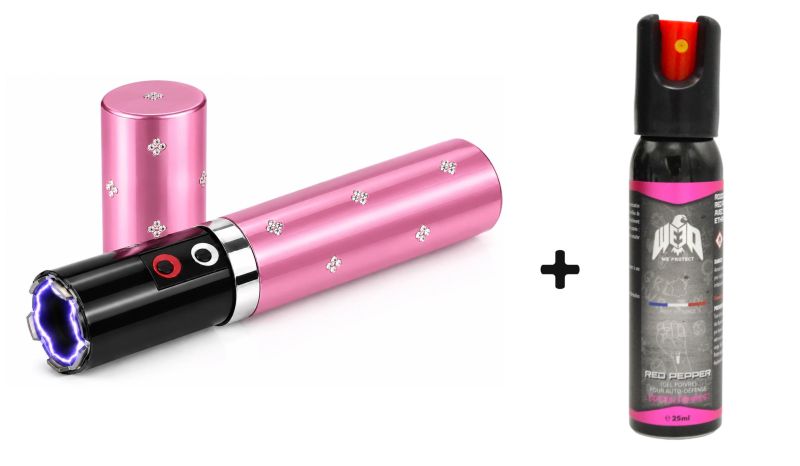 "Pack Lady" Taser LIPSTICK Rose 2 000 000 Volts avec lampe - bombe lacrymogène WE PROTECT Gel