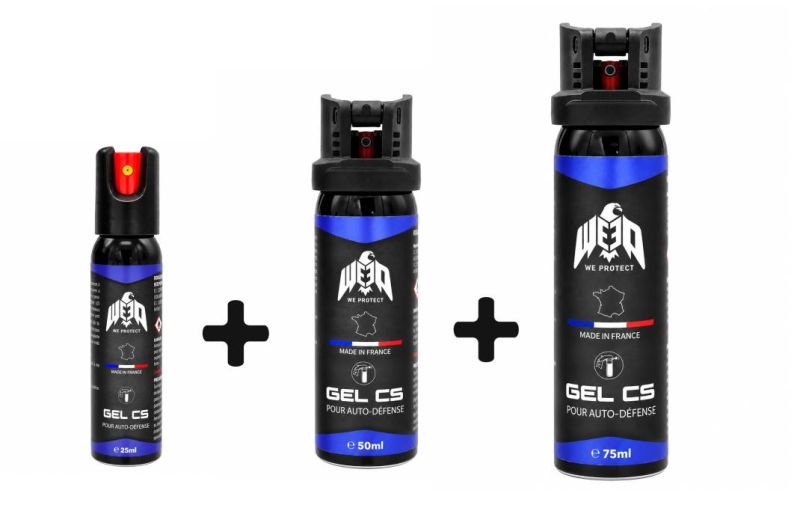 Bombe lacrymogène de poche Gel CS WE PROTECT "Pack 25ml - 50ml - 75ml"