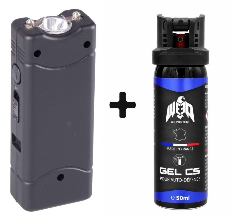 "Pack Étudiant" Taser de poche UX Classic Mini Noir 3 800 000 Volts RECHARGEABLE avec Led - bombe lacrymogène WE PROTECT Gel