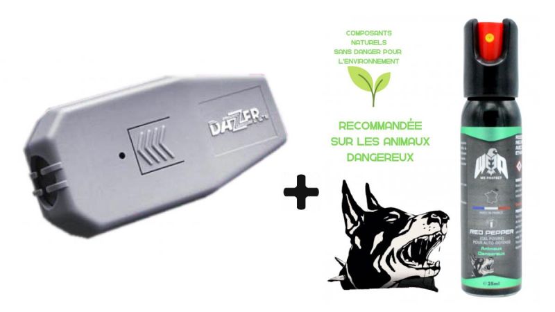 "Pack Anti-Chien" Ultrason anti chien DAZER II - bombe lacrymogène WE PROTECT Gel Animaux Dangeureux