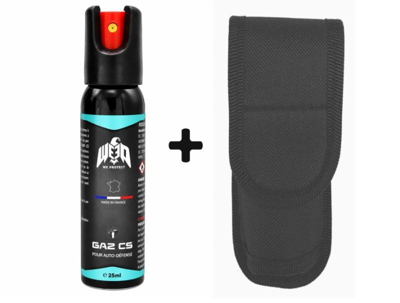 "Pack" Bombe lacrymogène de poche Gaz CS 70% WE PROTECT - 25ml avec étui