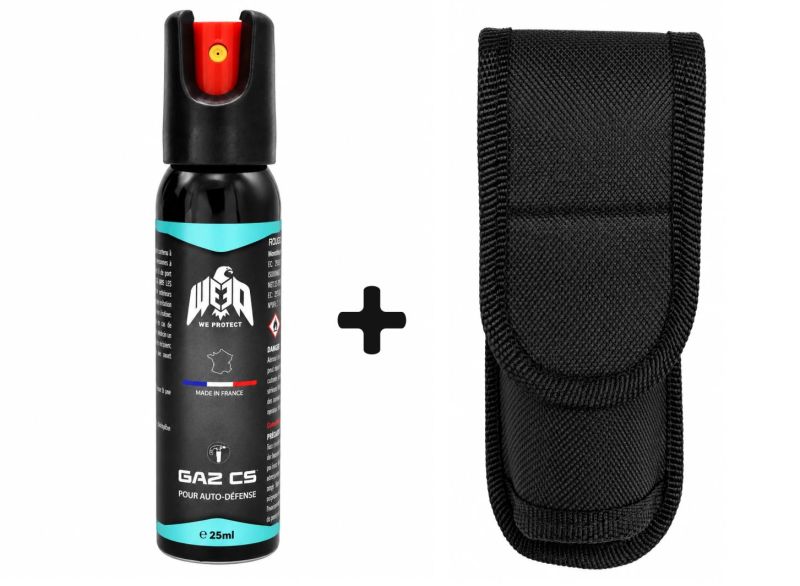"Pack" Bombe lacrymogène de poche Gaz CS 70% WE PROTECT - 25ml avec étui