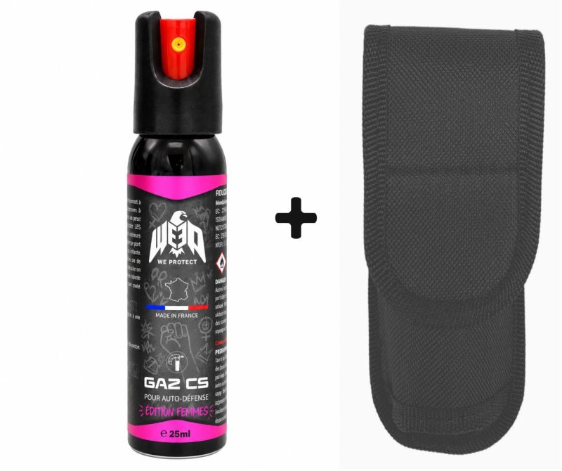 "Pack" Bombe lacrymogène de poche Gaz CS Femme rose WE PROTECT - 25ml avec étui