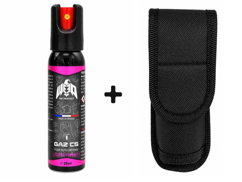 "Pack" Bombe lacrymogène de poche Gaz CS Femme rose WE PROTECT - 25ml avec étui