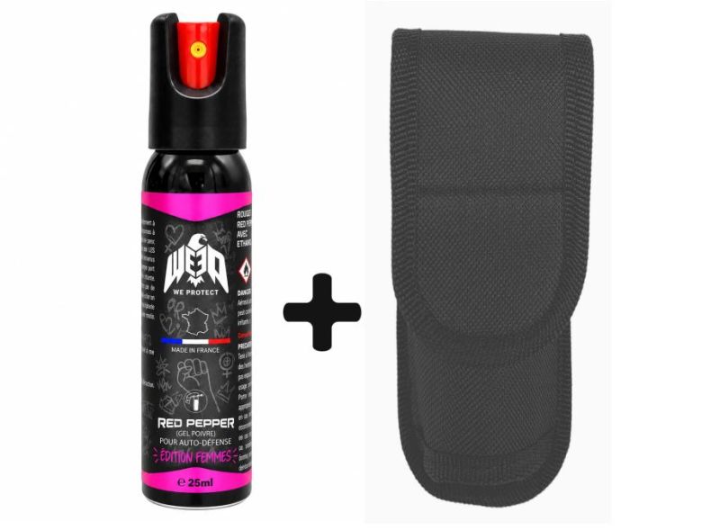 "Pack" Bombe au poivre de poche Gel Femme rose WE PROTECT - 25ml avec étui