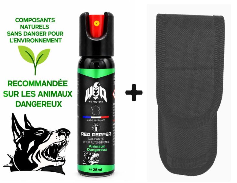 "Pack" Bombe au poivre de poche Gel Animaux Dangereux WE PROTECT - 25ml avec étui