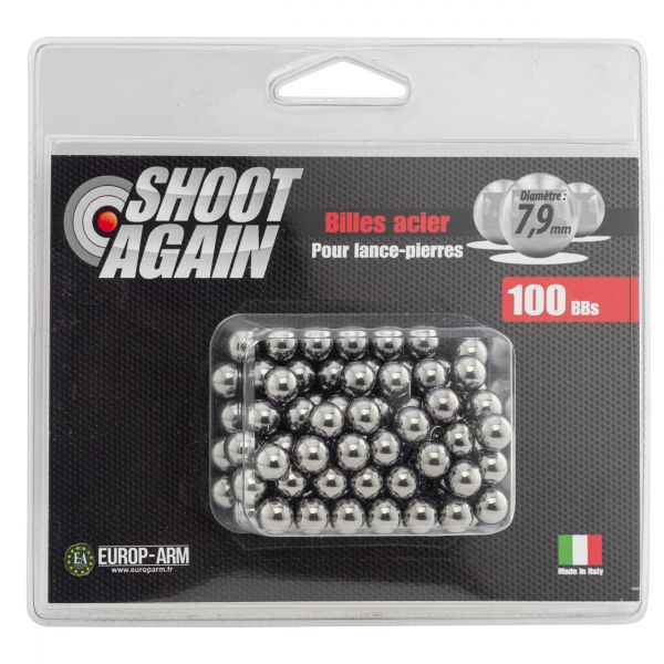 Billes pour Lance-pierres en acier SHOOT AGAIN (100 billes) Diamètre 7,9mm