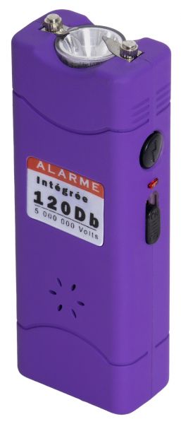 Taser de poche AKIS Mini Square Violet 5 000 000 Volts RECHARGEABLE avec Led et Alarme 120db
