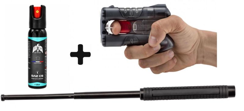 "Pack Police" Pistolet Guardian Angel III Noir - Matraque Police - Bombe lacrymogène GAZ CS