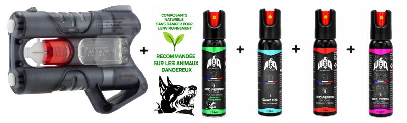 Pistolet Guardian Angel III Noir avec clip fixation "Pack 4x bombes lacrymogène We Protect"