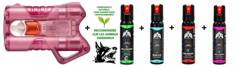 Pistolet Guardian Angel III Rose avec clip fixation "Pack 4x bombes lacrymogène We Protect"
