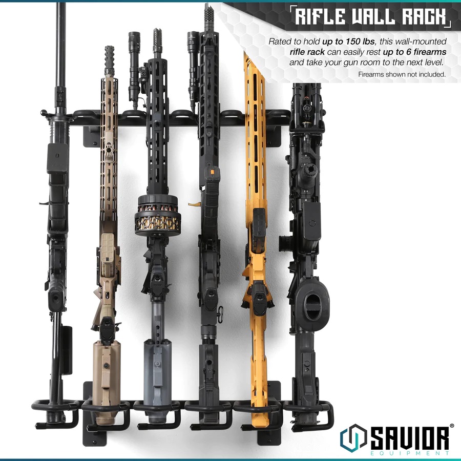 Savior Rifle Rack Râtelier murale SAVIOR Rifle Wall Rack Noir pour 6 armes longues ...
