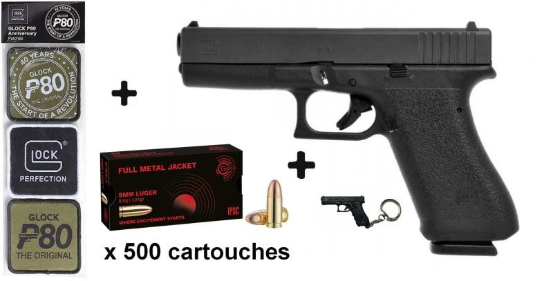 Pistolet GLOCK P80 - Special Edition cal.9x19 "Pack 500 cartouches GECO 9x19 FMJ"
