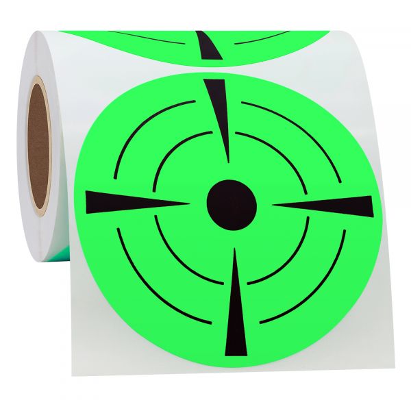Gommettes centre de cible MTS Vert Fluo autocollantes diamètre 75 mm x100