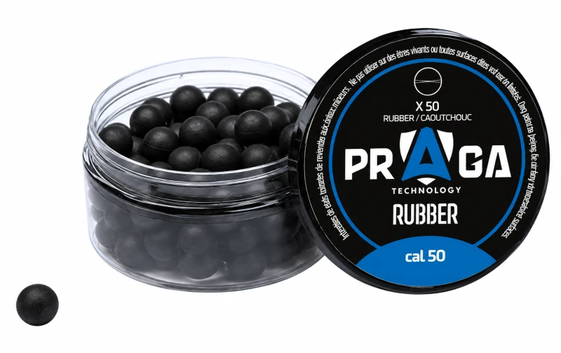 Billes caoutchouc noire PRAGA pour pistolets ou revolvers cal.50 (12.7mm) /50