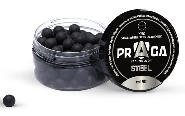 Billes caoutchouc/acier noire PRAGA pour pistolets ou revolvers cal.50 (12.7mm) /50