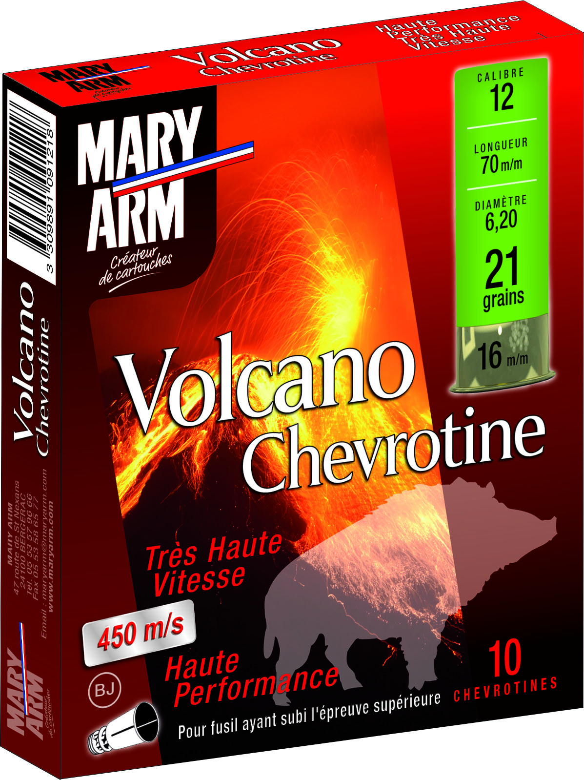 Chevrotines 21 grains MARY ARM Volcano cal.12/70 HP (boite de 10) Rayon Chasse sur armurerie