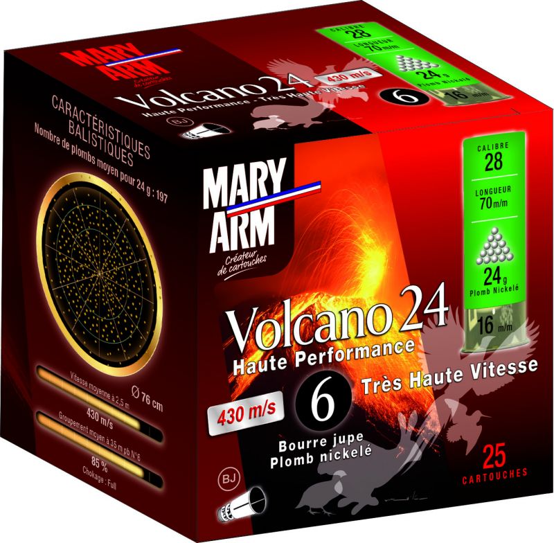 Cartouches MARY ARM Volcano cal.28/70 24gr HP - n°6 Nickelé (boite de 25)