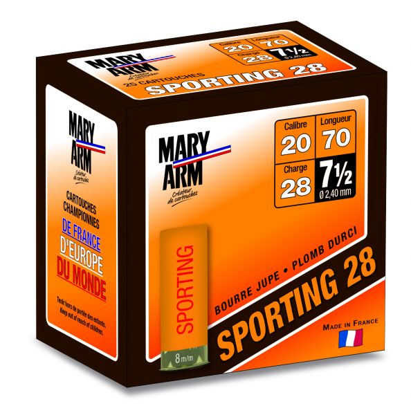 Cartouches de sport MARY ARM Sporting 28 cal.20/70 BJ 28gr - n°7,5 (boite de 25)