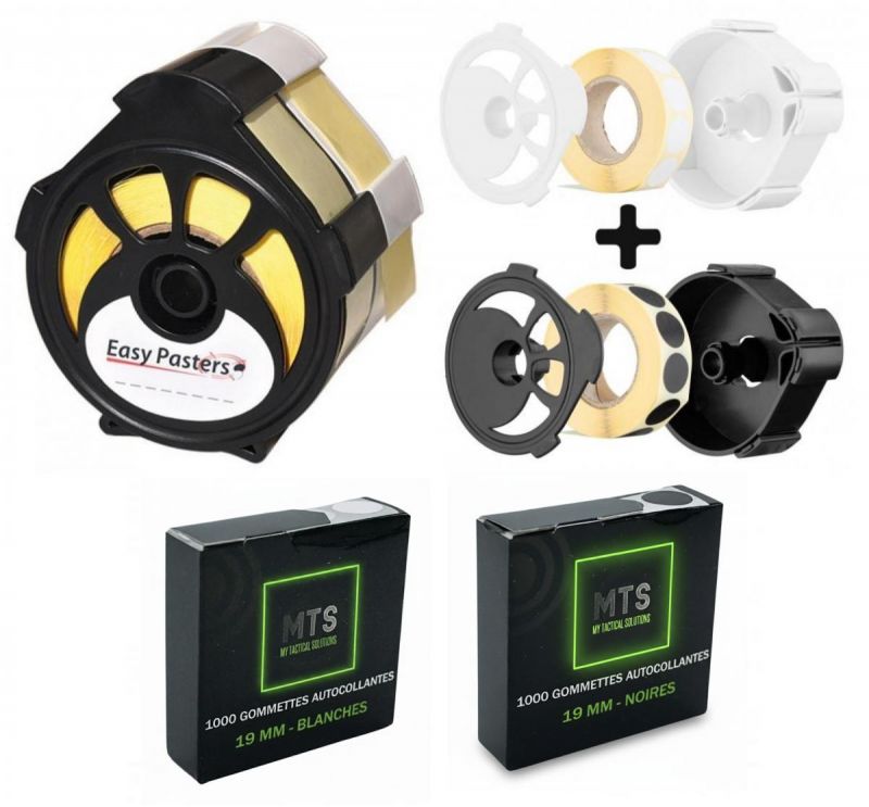 Dévidoirs EASY PASTERS double avec gommettes Noirs/Blanches diamètre 19mm