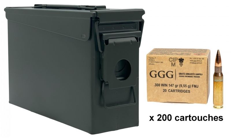 GGG cal.308 Win FMJ 147 gr / Caisse Olive 200 cartouches