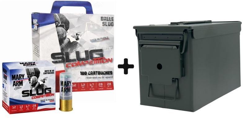 Cartouches MARY ARM Slug Compétition cal.12/67 (pack de 100) / Caisse Olive MTS