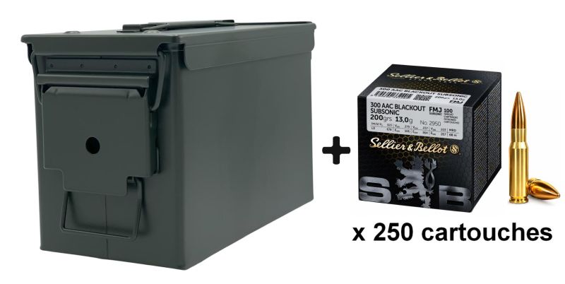 SELLIER & BELLOT cal.300 AAC BLACKOUT FMJ Subsonic 200gr /Caisse olive 300 cartouches