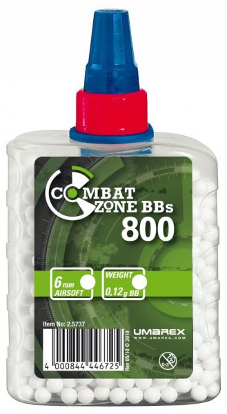 Biberon de 800 Billes Airsoft COMBAT ZONE Blanche 0,12G cal.6mm BB's