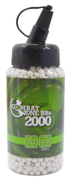 Biberon de 2000 Billes Airsoft Combat Zone Blanche 0,20G cal.6mm BB's