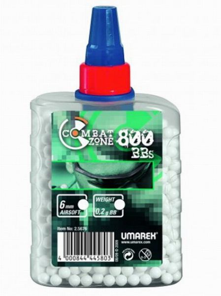 Biberon de 800 Billes Airsoft Combat Zone Blanche 0,20G cal.6mm BB's