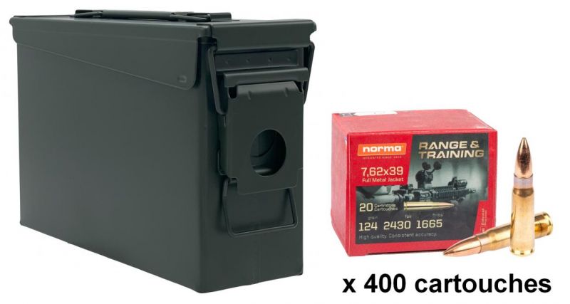 NORMA Tactical cal.7,62x39 Range Training FMJ /Caisse olive 400 cartouches
