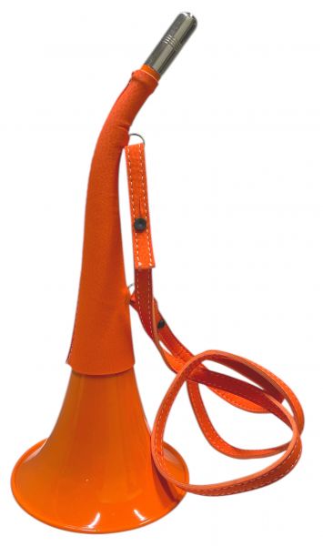 Corne de chasse Pavillon JANUEL en laiton gainée camo orange 50cm
