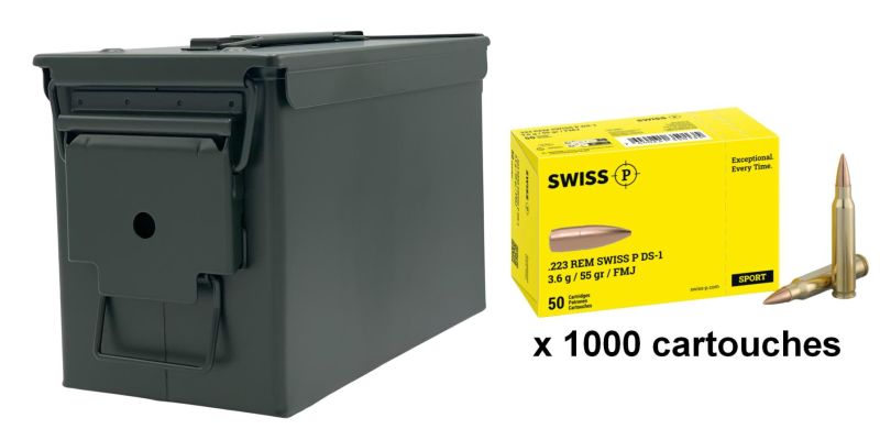 SWISS P cal.223 Rem SX DS-1 FMJ 55gr /Caisse militaire par 1000