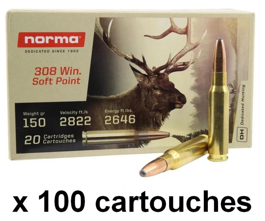 NORMA cal.308 Win Soft Point 150 grains - 9.7 grammes /100 - Rayon ...