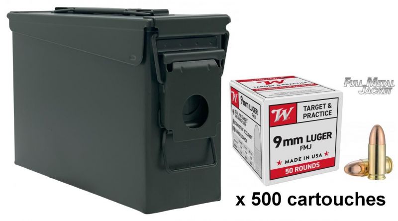 WINCHESTER cal.9mm PARA FMJ /Caisse Olive 500 cartouches